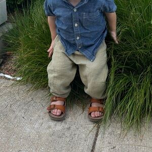 Zara olive green Kids crinkled pants